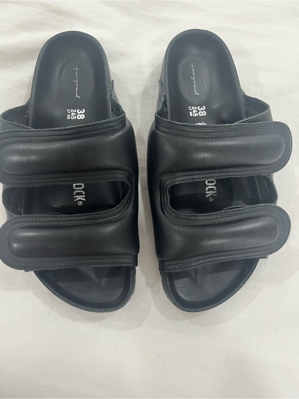 Birkenstocks, leather Black Slide Sandals with Padded Double Straps